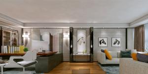 萬科大廈欣悅化妝品公司，白與黃的搭配，簡約、大氣！